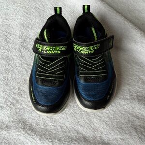 Skechers S-Lights Black and Blue Kids Sneakers